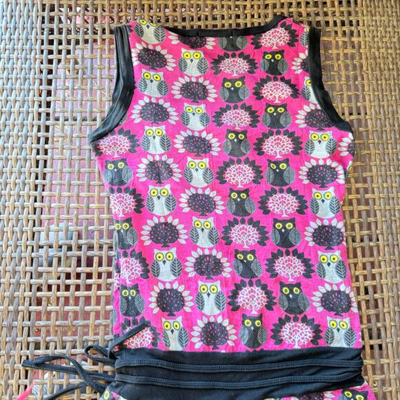 Contro Corrente Pink Black and White Drop Waist Sleeveless Owl Print Dress S - Picture 2 of 9